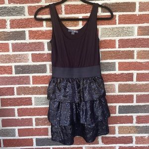 HARDLY USED Black sleeveless dress with ruffled bottom/sequence (small)
